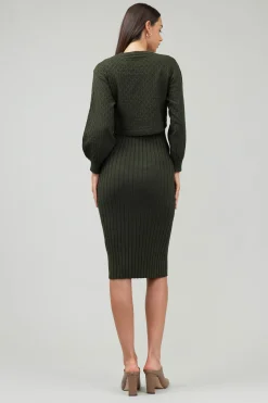 Current Air Knitwear | Midi Dresses-Two Piece Sweater Dress DARKMOSSGREEN