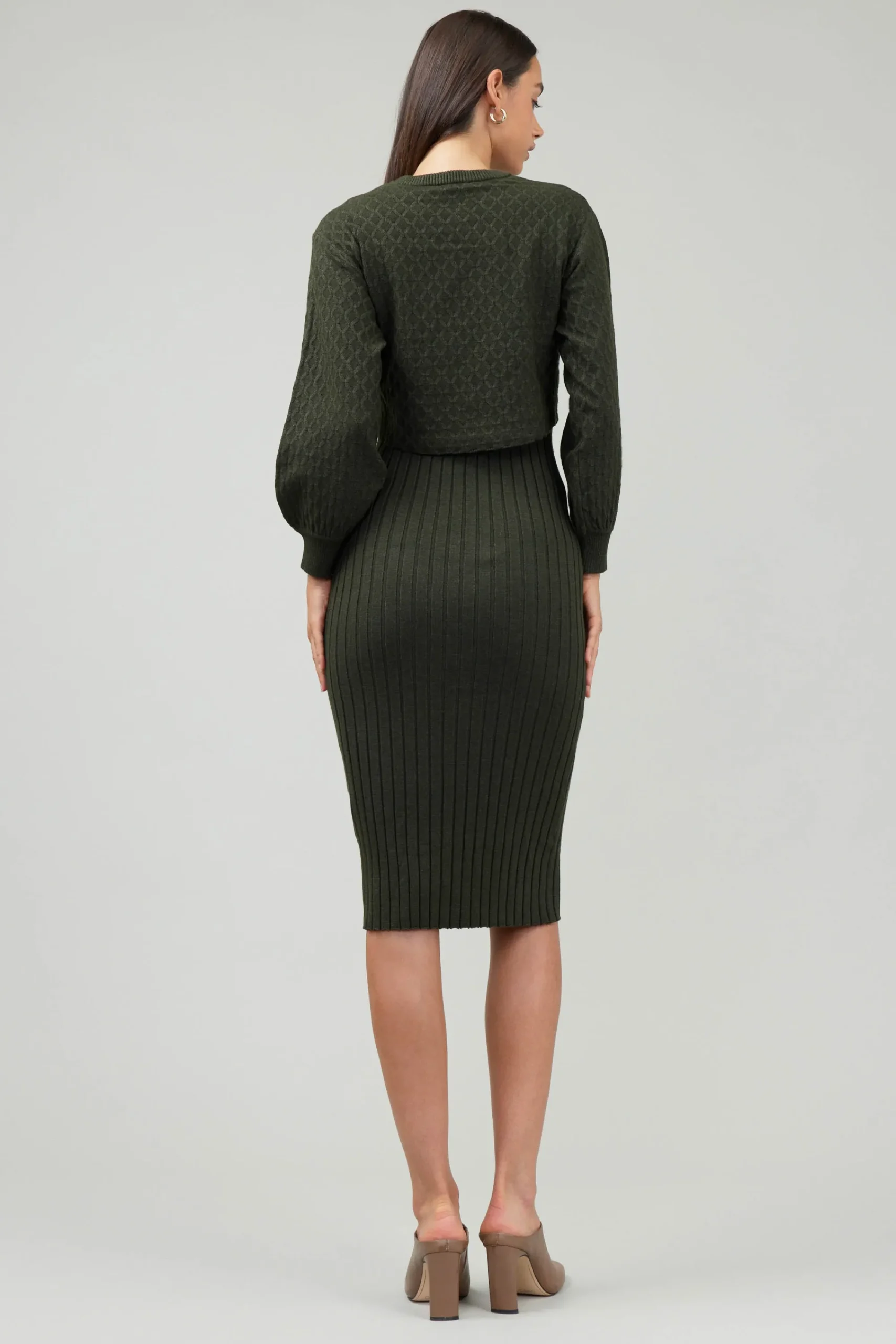 Current Air Knitwear | Midi Dresses-Two Piece Sweater Dress DARKMOSSGREEN