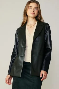 Current Air Coats & Jackets-Two Tone Vegan Leather Jacket DARKGREEN