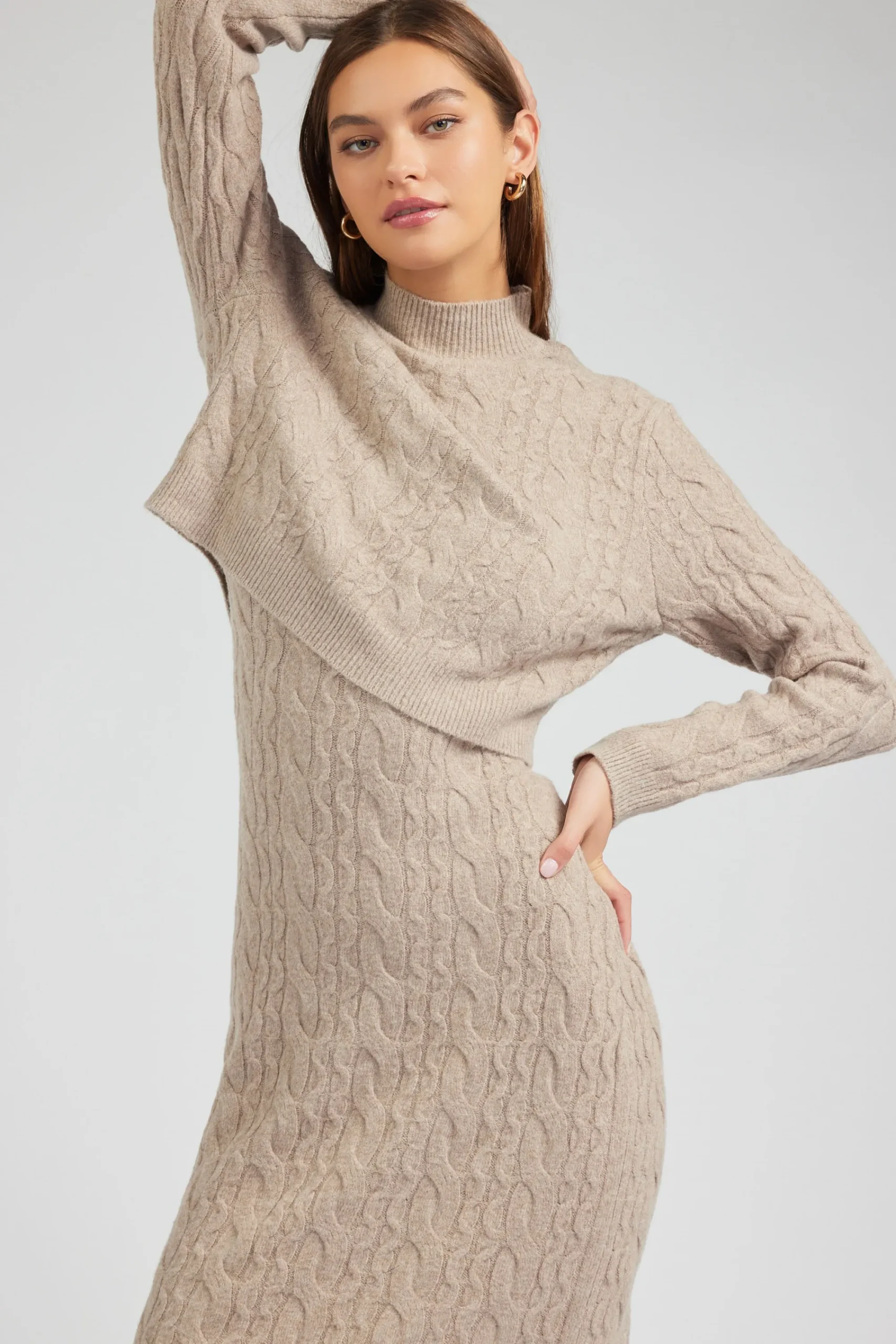 Current Air Knitwear | Midi Dresses-Two-piece Cable Knit Dress OATMEAL