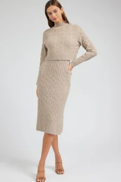 Current Air Knitwear | Midi Dresses-Two-piece Cable Knit Dress OATMEAL