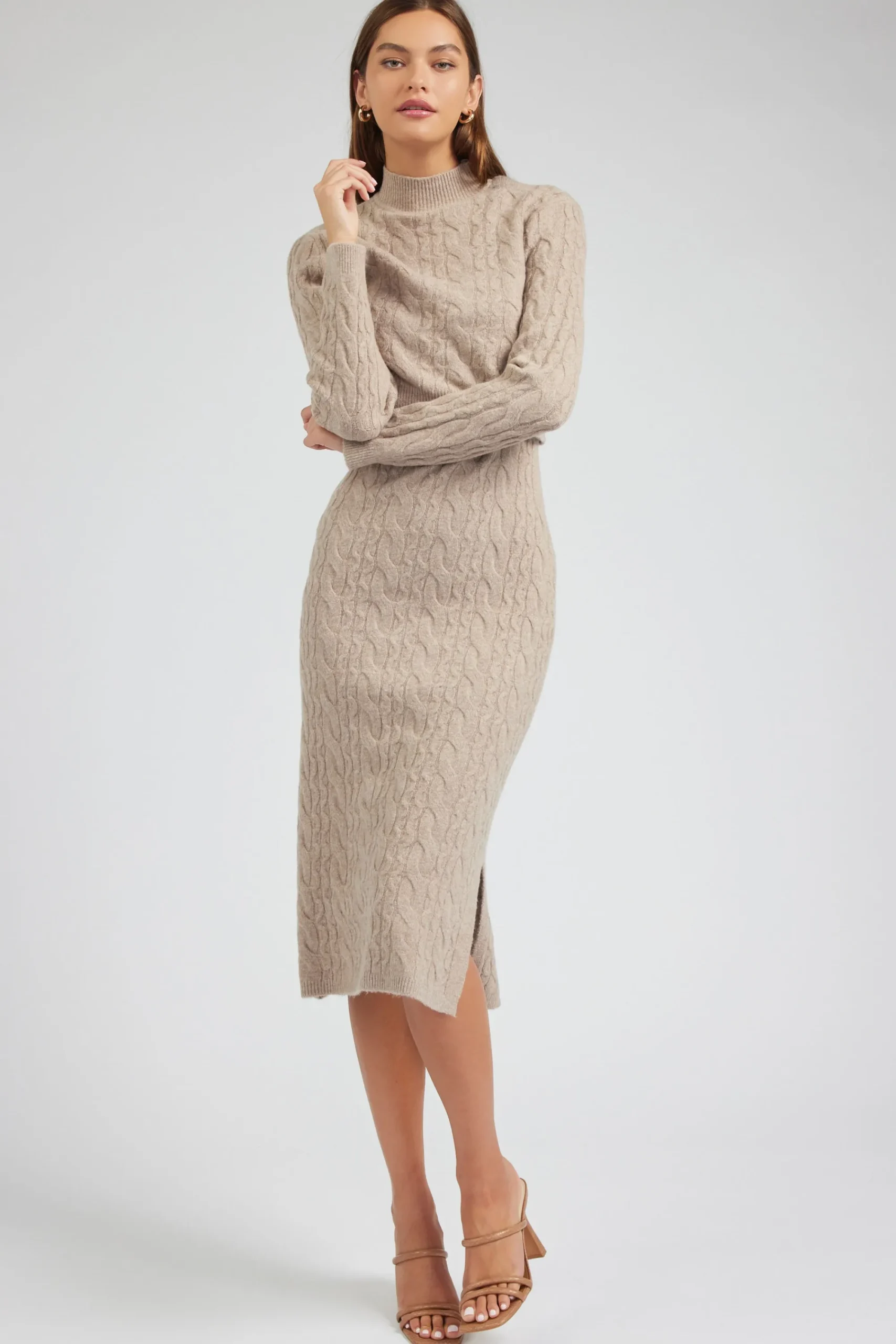 Current Air Knitwear | Midi Dresses-Two-piece Cable Knit Dress OATMEAL