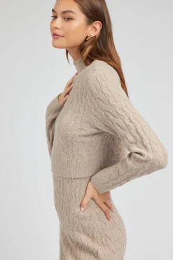 Current Air Knitwear | Midi Dresses-Two-piece Cable Knit Dress OATMEAL