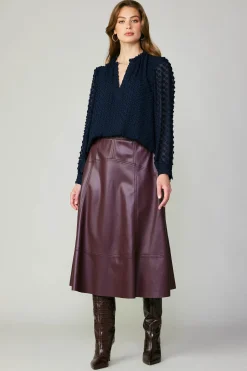 Current Air Skirts-Vegan Leather Midi Skirt BURGUNDY