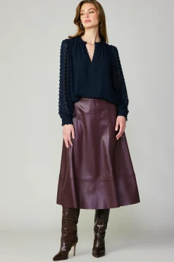 Current Air Skirts-Vegan Leather Midi Skirt BURGUNDY