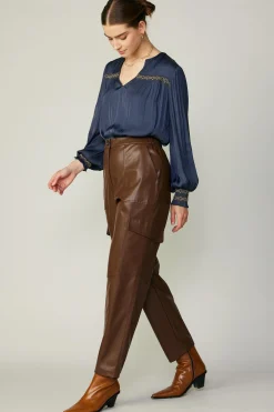 Current Air Pants-Vegan Leather Trousers BROWN