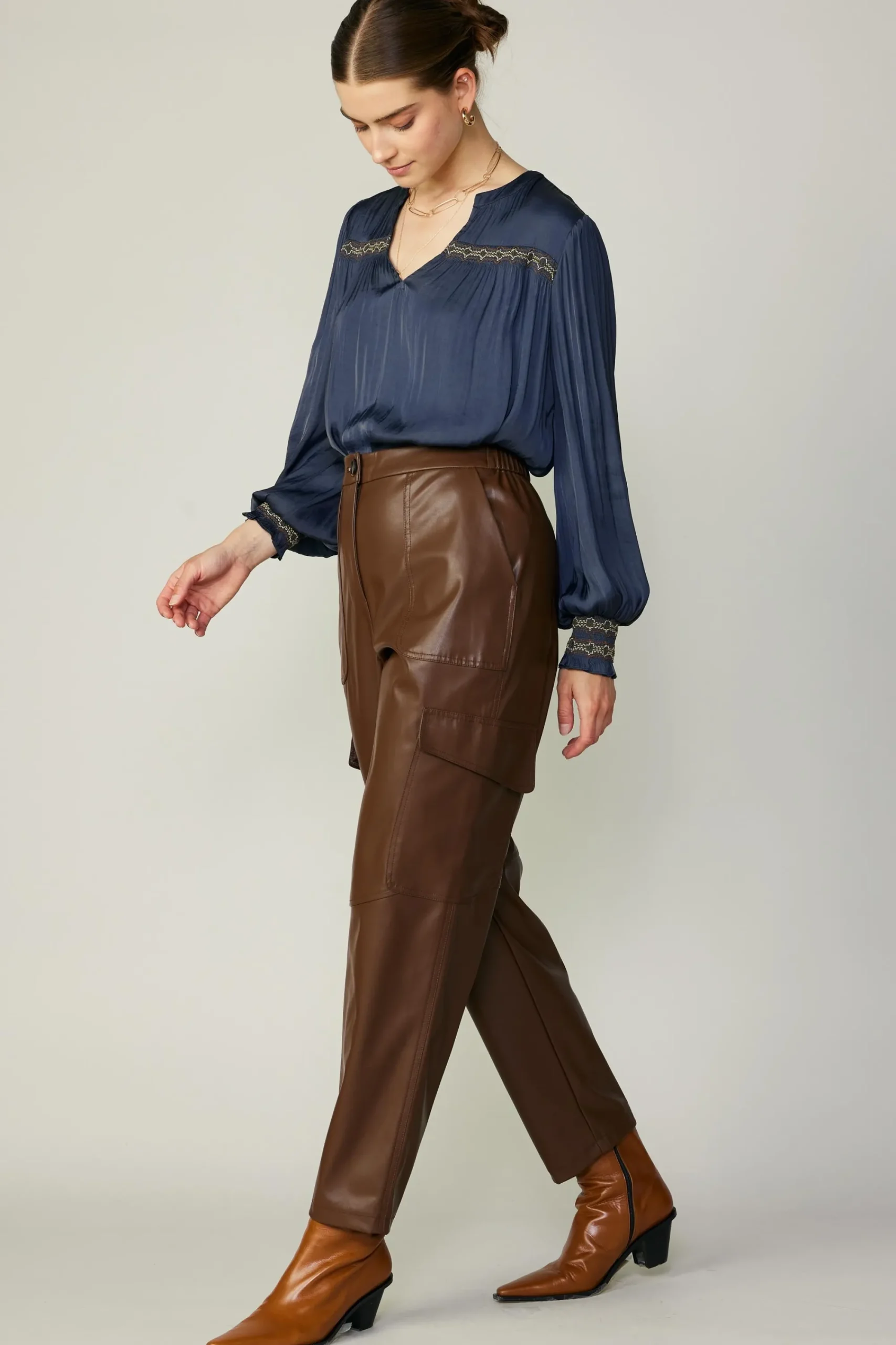 Current Air Pants-Vegan Leather Trousers BROWN