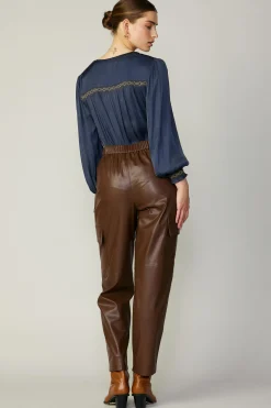 Current Air Pants-Vegan Leather Trousers BROWN