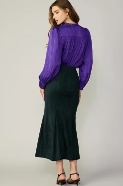 Current Air Skirts-Vegan Suede Fishtail Skirt DARKGREEN