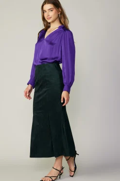 Current Air Skirts-Vegan Suede Fishtail Skirt DARKGREEN