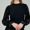 Current Air Knitwear | Long Sleeve Tops-Velvet Foil Sweater Top BLACKBRONZEMULTI