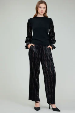 Current Air Knitwear | Long Sleeve Tops-Velvet Foil Sweater Top BLACKBRONZEMULTI