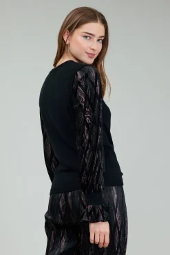 Current Air Knitwear | Long Sleeve Tops-Velvet Foil Sweater Top BLACKBRONZEMULTI