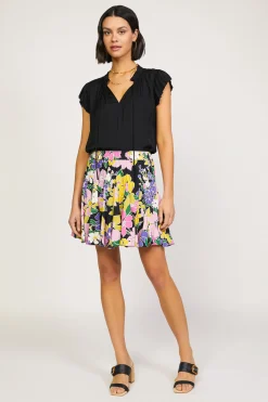Current Air Skirts-Vintage Floral Godet Skirt BLACK