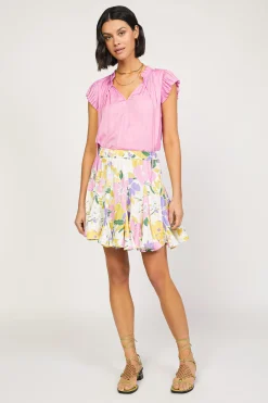 Current Air Skirts-Vintage Floral Godet Skirt WHITE
