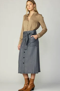 Current Air Skirts-Washed Utility Skirt BLACKCHAMBRAY