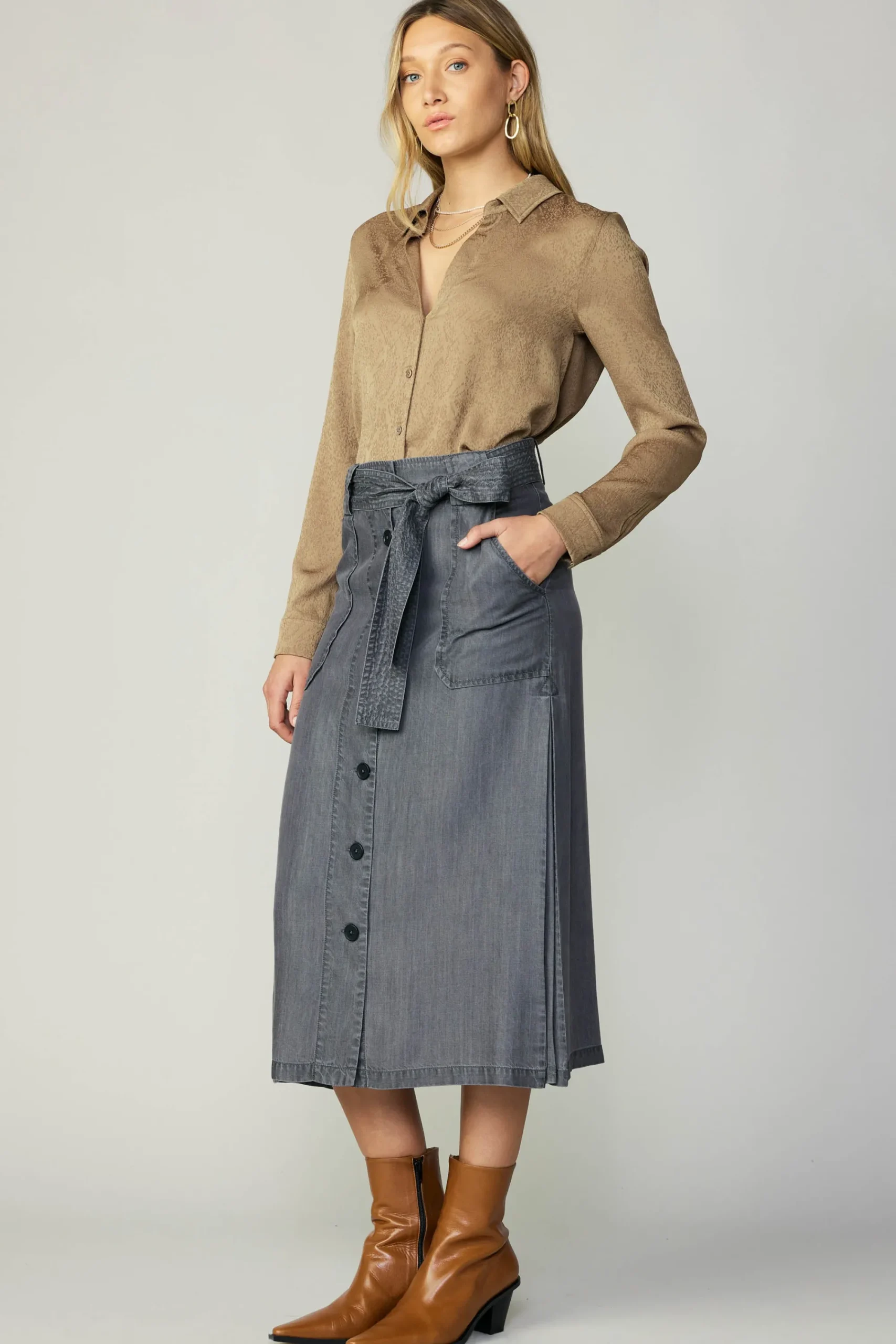 Current Air Skirts-Washed Utility Skirt BLACKCHAMBRAY
