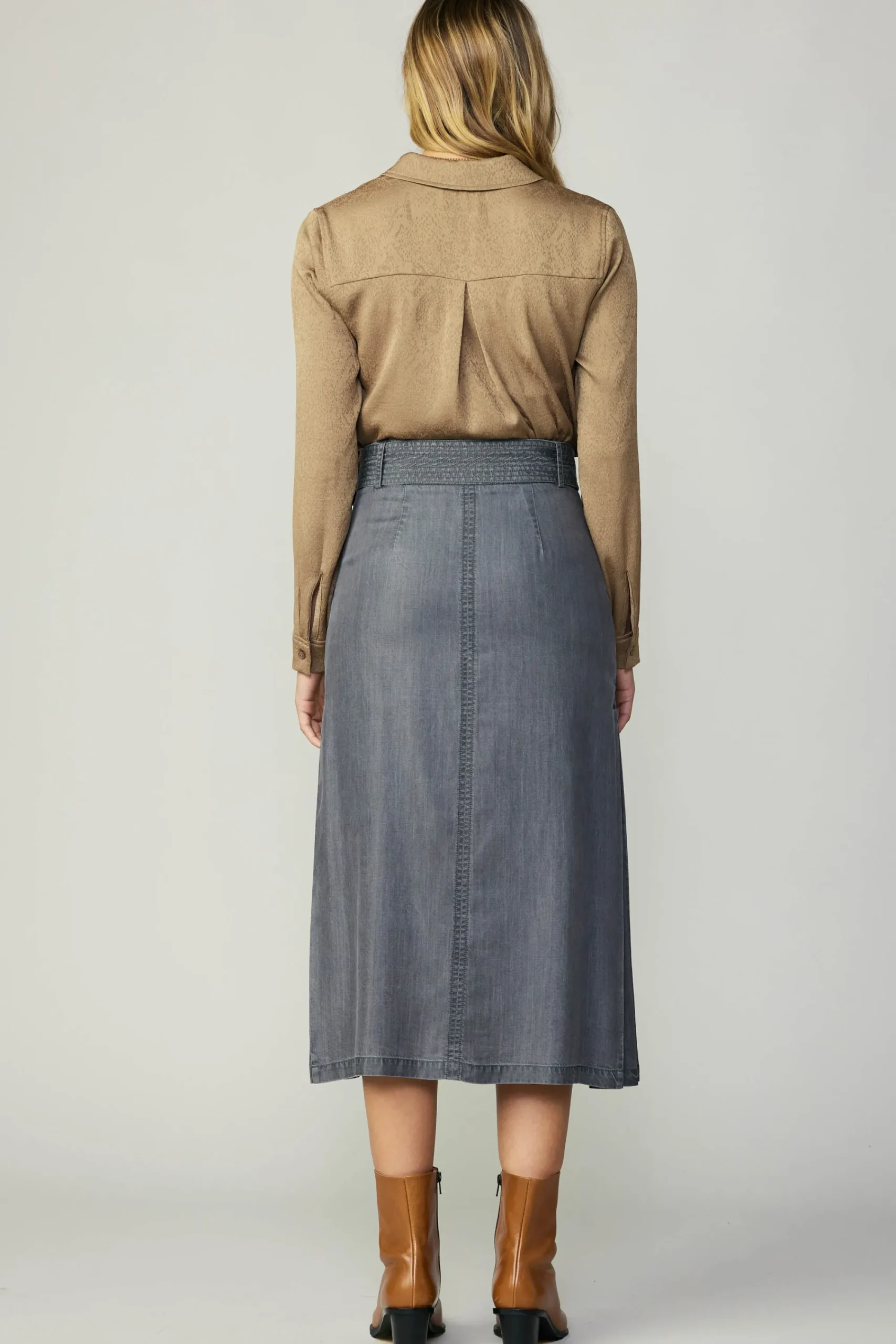 Current Air Skirts-Washed Utility Skirt BLACKCHAMBRAY