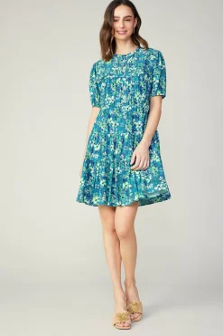 Current Air Mini Dresses-Watercolor Floral Mini Dress BLUEMLT