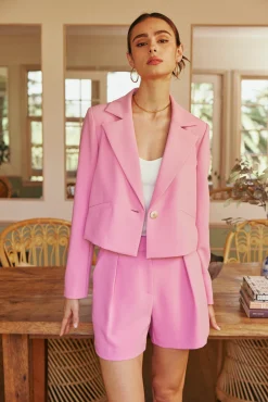 Current Air Coats & Jackets-Welt Pocket Cropped Blazer PINK