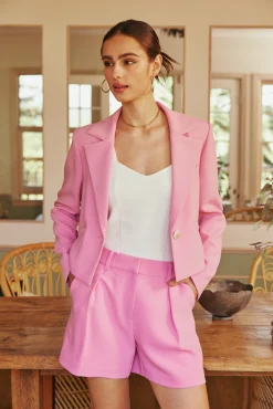 Current Air Coats & Jackets-Welt Pocket Cropped Blazer PINK