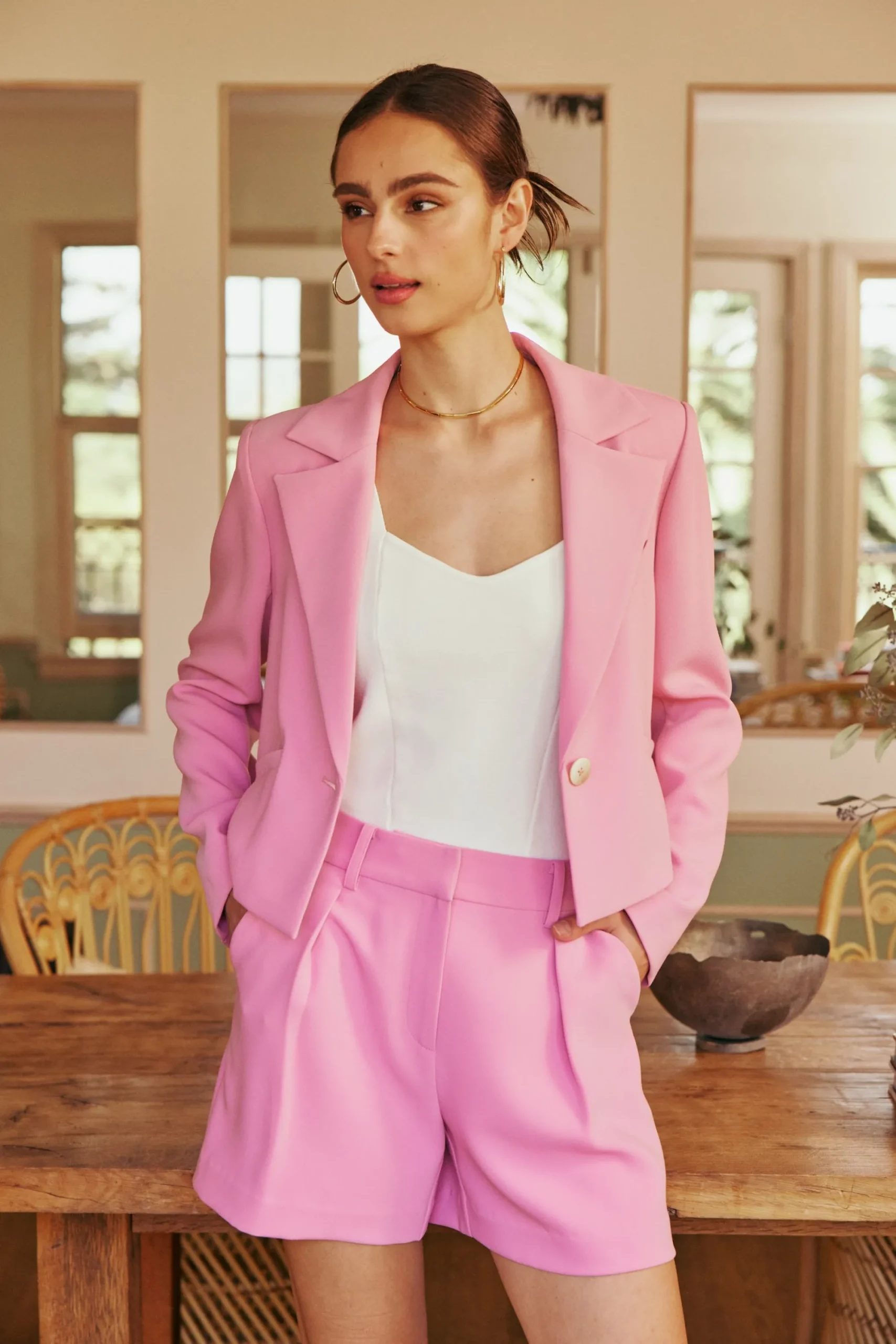 Current Air Coats & Jackets-Welt Pocket Cropped Blazer PINK