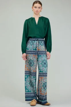 Current Air Pants-Wide Leg Bordered Pants GREENMLT