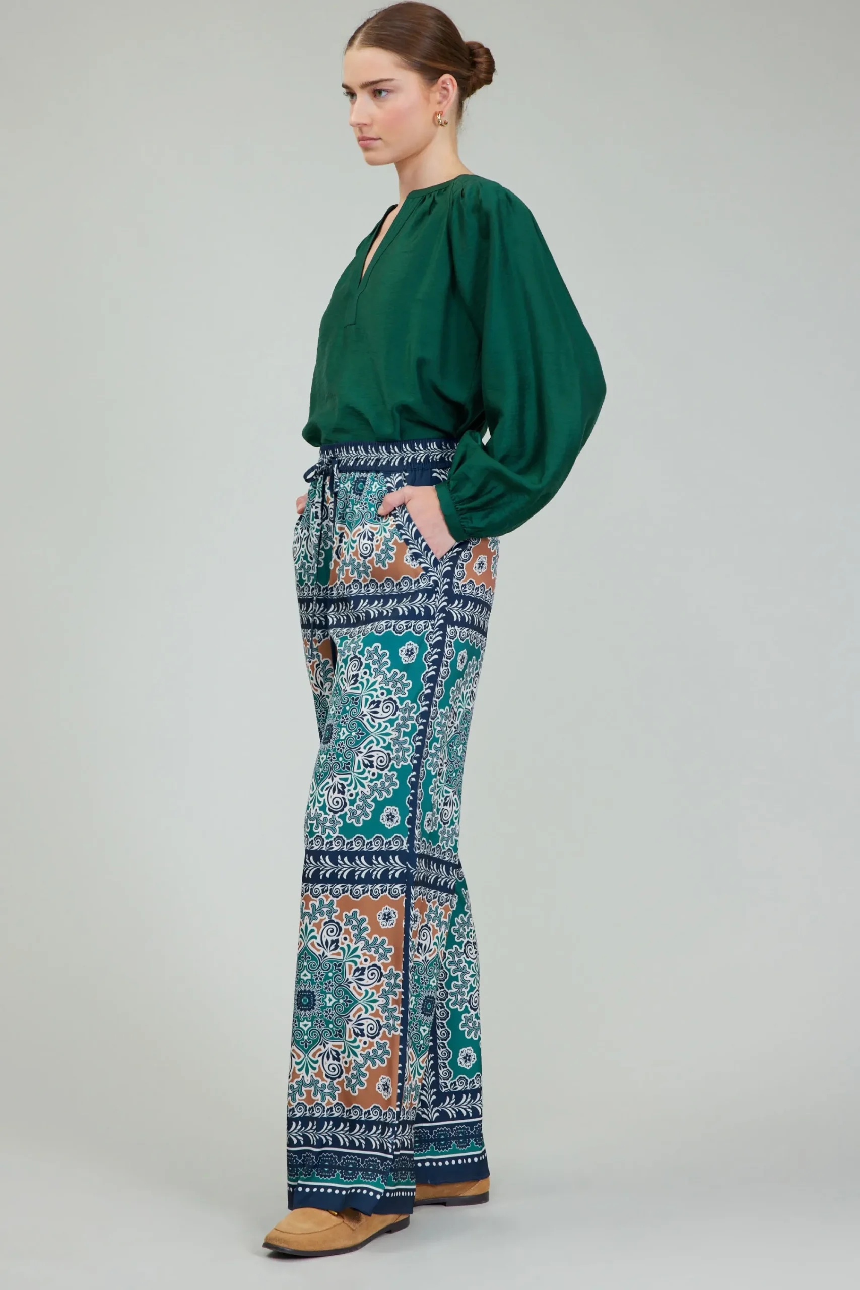 Current Air Pants-Wide Leg Bordered Pants GREENMLT