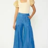 Current Air Pants-Wide Leg Tiered Pants CHAMBRAY