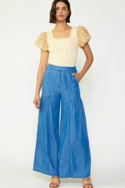 Current Air Pants-Wide Leg Tiered Pants CHAMBRAY