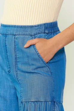 Current Air Pants-Wide Leg Tiered Pants CHAMBRAY