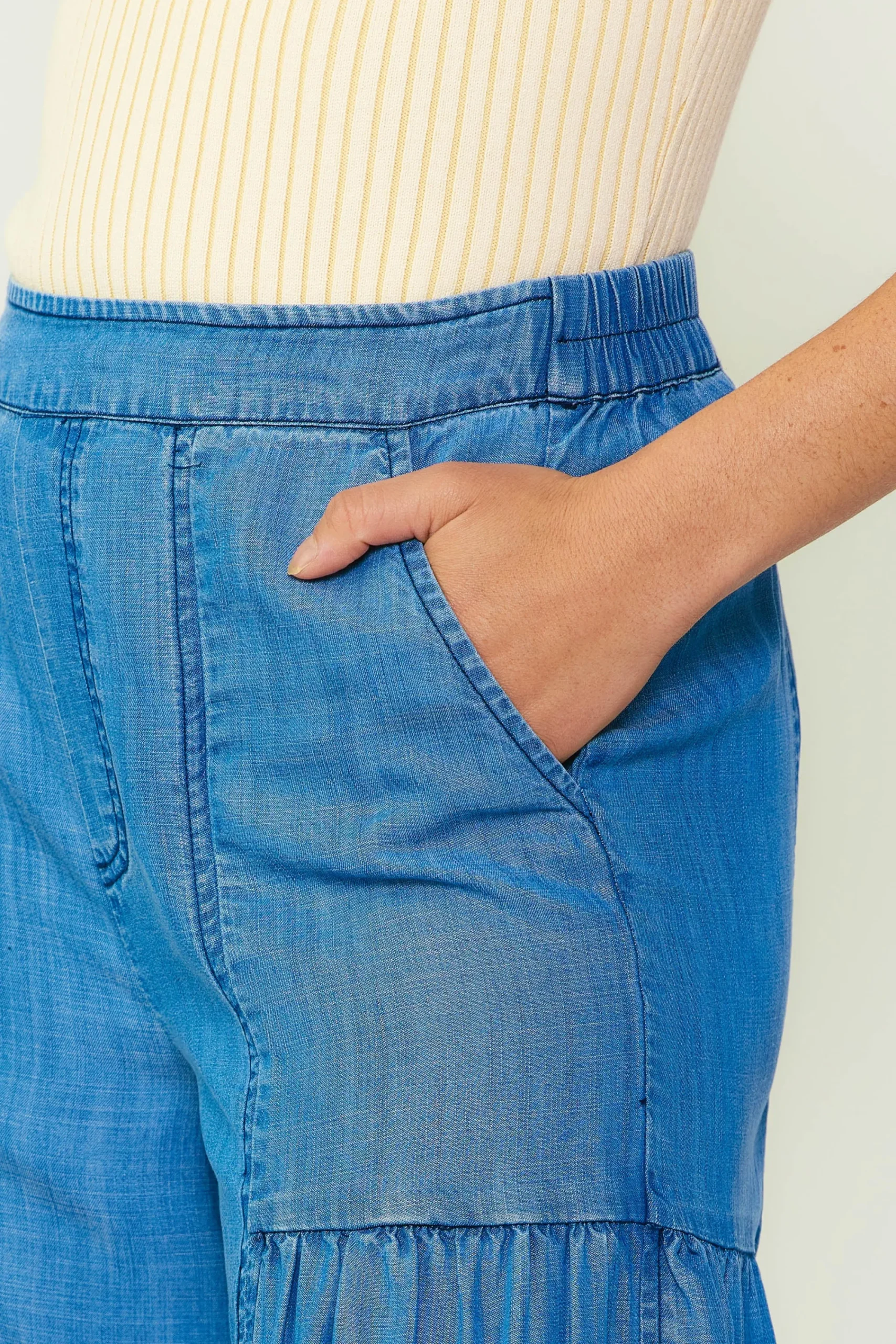 Current Air Pants-Wide Leg Tiered Pants CHAMBRAY