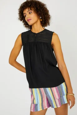 Current Air Sleeveless Tops-Yoke Detail Tank Top BLACK