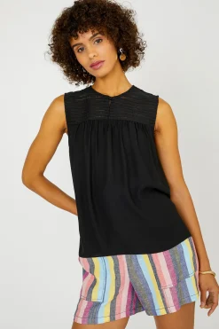 Current Air Sleeveless Tops-Yoke Detail Tank Top BLACK
