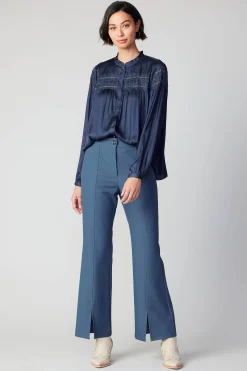 Current Air Long Sleeve Tops-Yoke Lace Blouse SLATENAVY