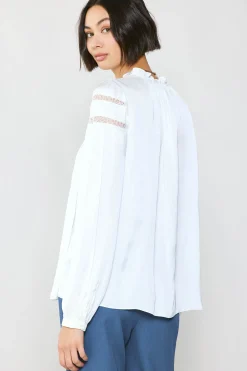 Current Air Long Sleeve Tops-Yoke Lace Blouse WHITE