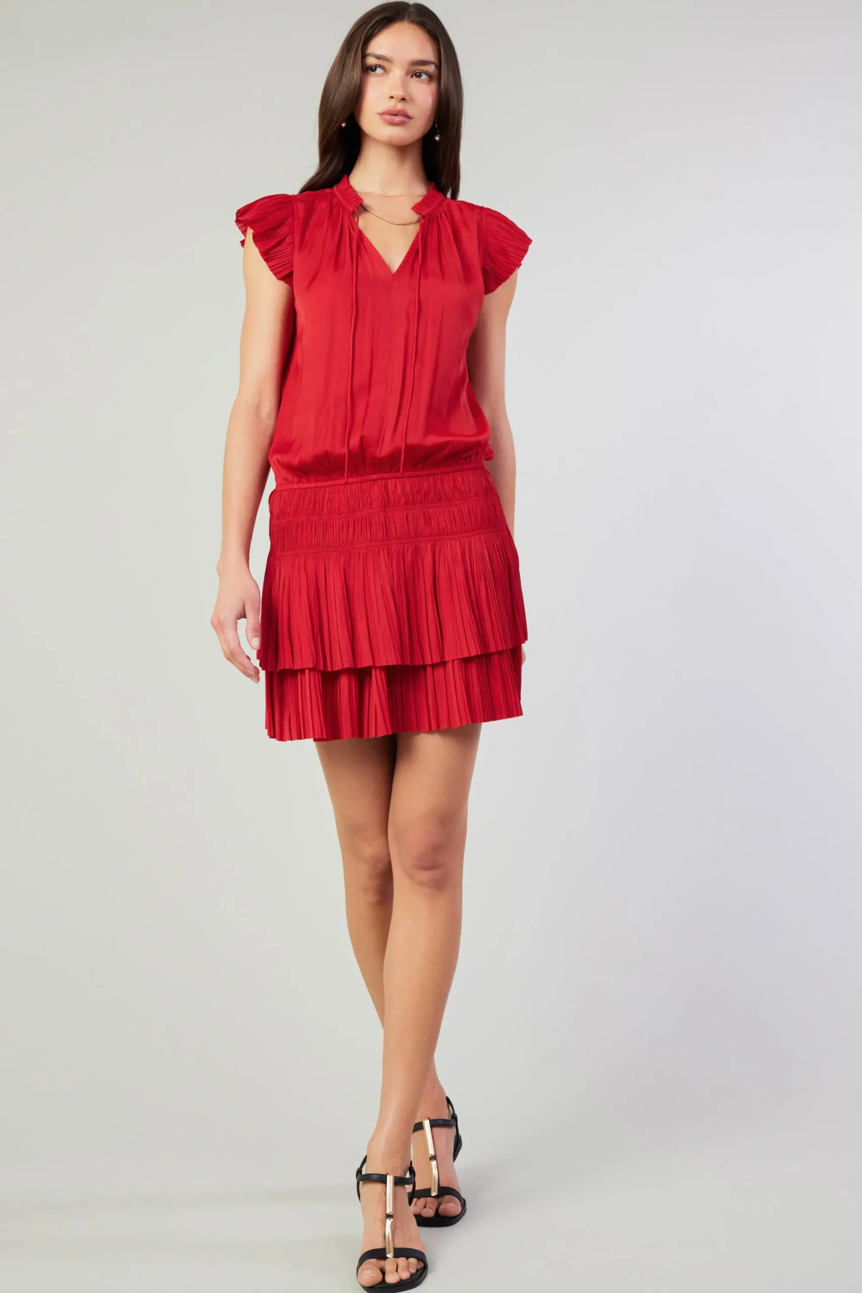 Current Air Mini Dresses-Zoey Pleated Mini Dress RED