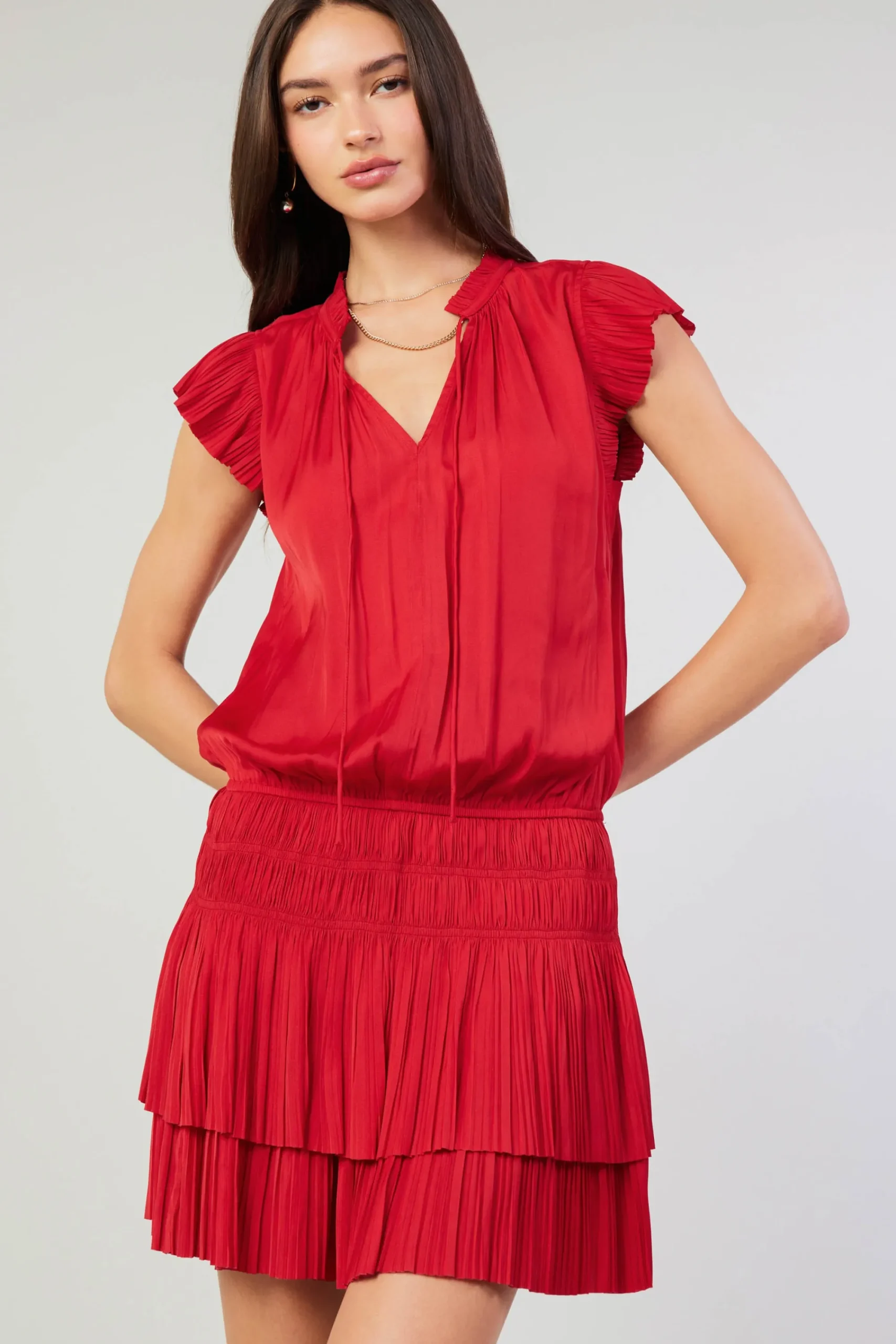 Current Air Mini Dresses-Zoey Pleated Mini Dress RED