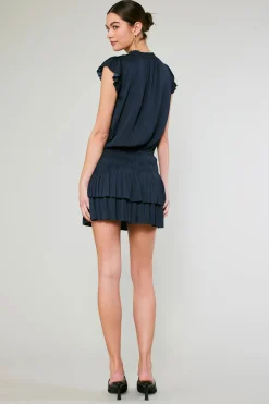 Current Air Mini Dresses-Zoey Pleated Mini Dress DARKNAVY