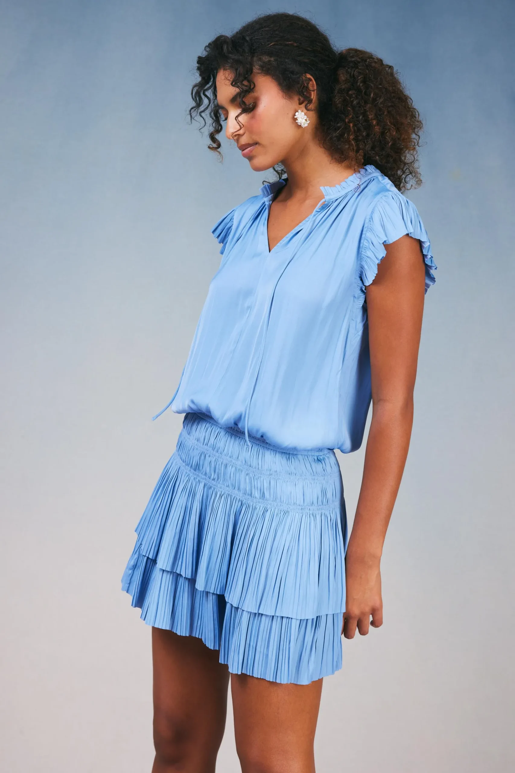 Current Air Mini Dresses-Zoey Pleated Skirt Mini Dress PERIWINKLEBLUE