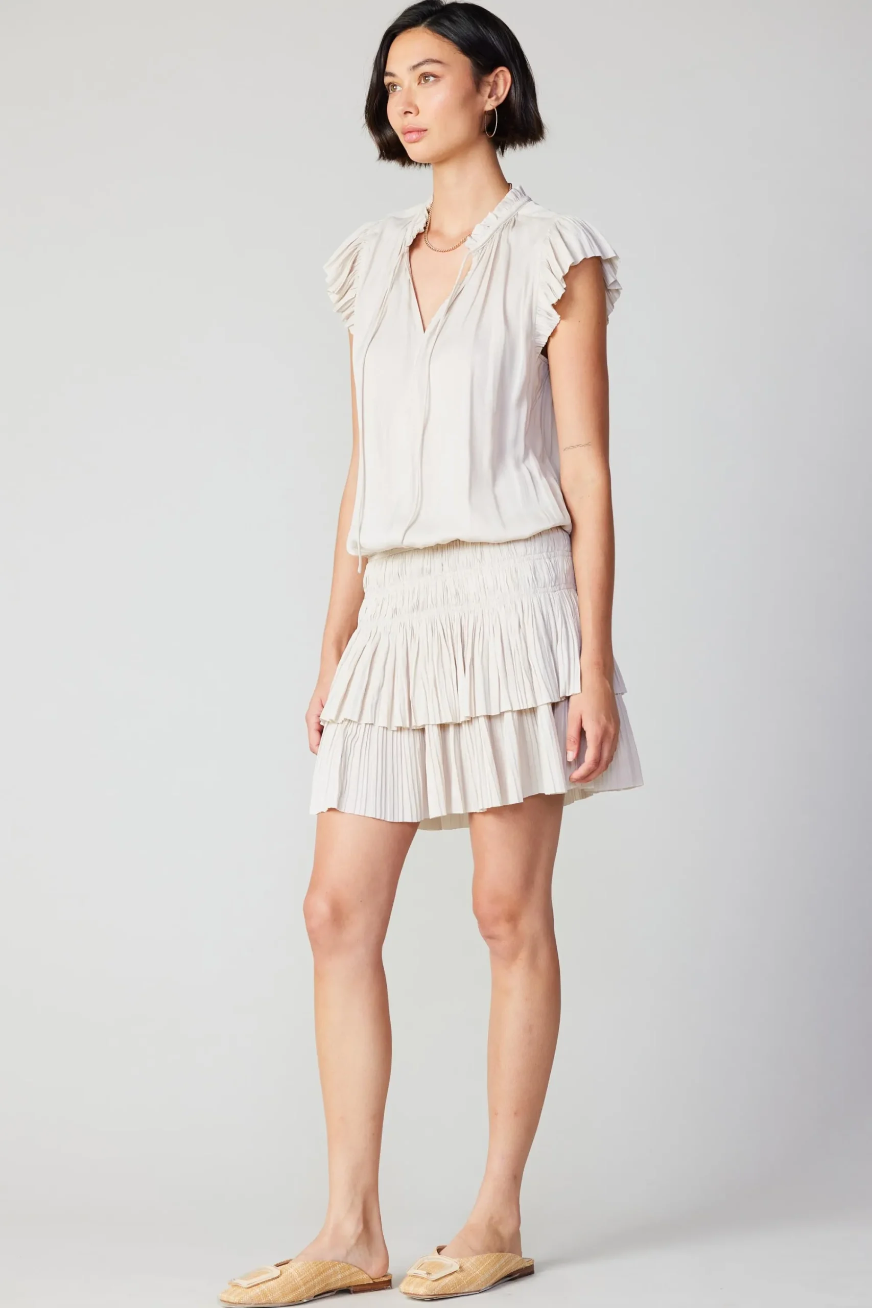 Current Air Mini Dresses-Zoey Pleated Skirt Mini Dress ECRU