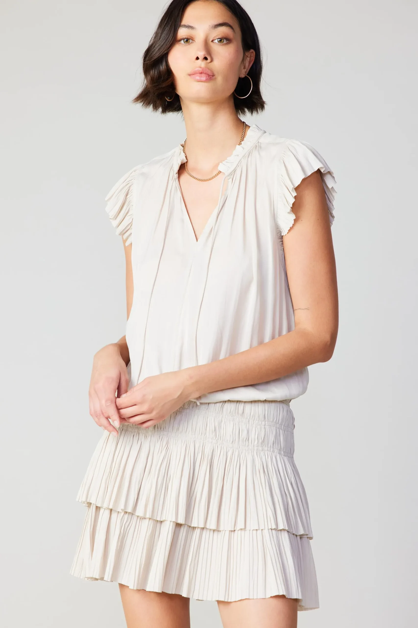 Current Air Mini Dresses-Zoey Pleated Skirt Mini Dress ECRU